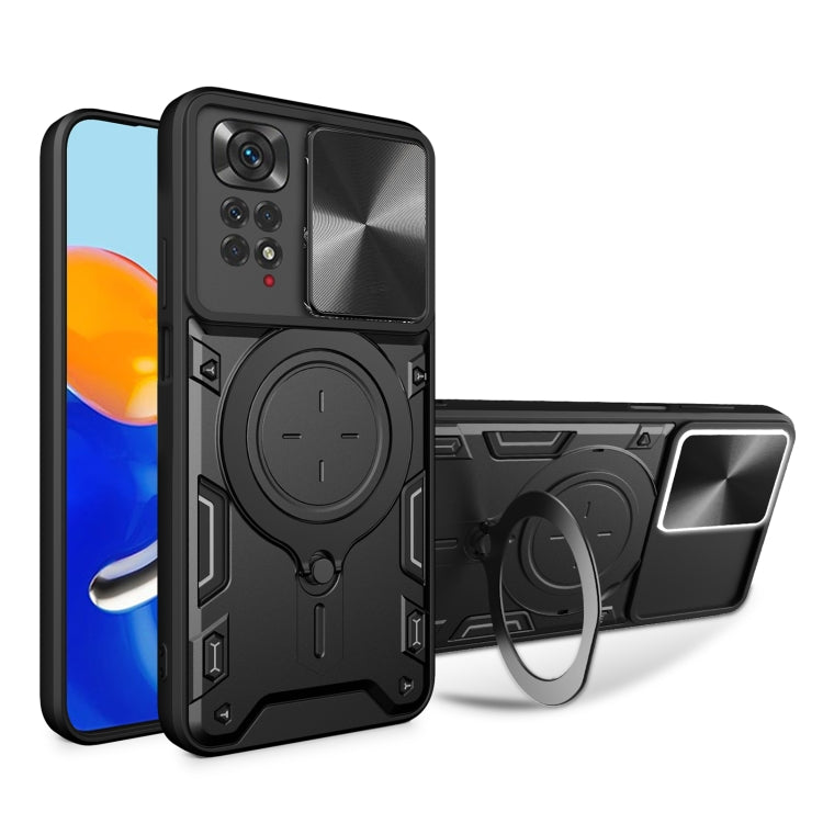 For Xiaomi Redmi Note 11 4G CD Texture Sliding Camshield Magnetic Holder Phone Case(Black) - free shipping - PMC TechLife - Order now!