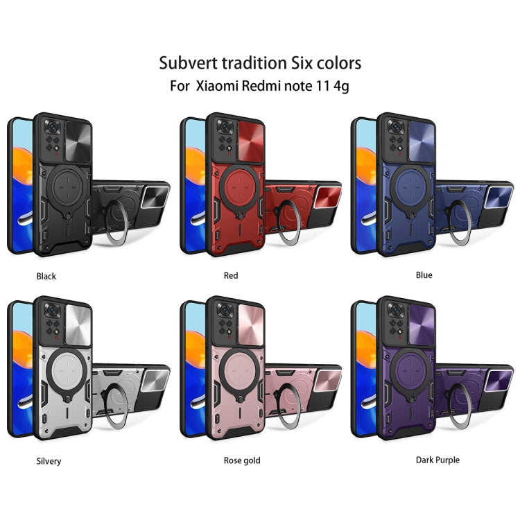 For Xiaomi Redmi Note 11 4G CD Texture Sliding Camshield Magnetic Holder Phone Case(Black) - free shipping - PMC TechLife - Order now!