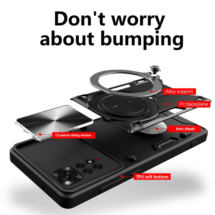 For Xiaomi Redmi Note 11 4G CD Texture Sliding Camshield Magnetic Holder Phone Case(Black) - free shipping - PMC TechLife - Order now!