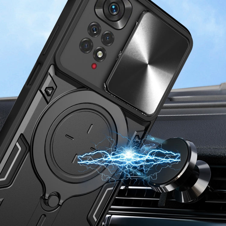 For Xiaomi Redmi Note 11 4G CD Texture Sliding Camshield Magnetic Holder Phone Case(Black) - free shipping - PMC TechLife - Order now!