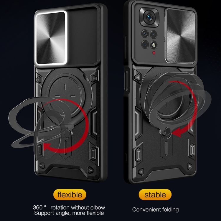 For Xiaomi Redmi Note 11 4G CD Texture Sliding Camshield Magnetic Holder Phone Case(Black) - free shipping - PMC TechLife - Order now!