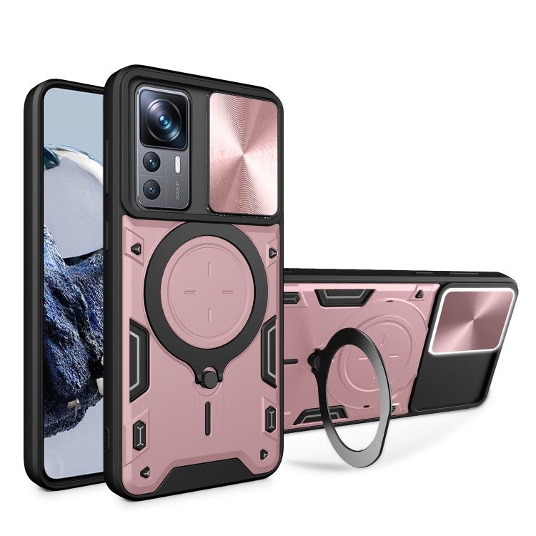 For Xiaomi 12T / 12T Pro CD Texture Sliding Camshield Magnetic Holder Phone Case(Pink) - Xiaomi Cases by PMC Jewellery | Online Shopping South Africa | PMC Jewellery