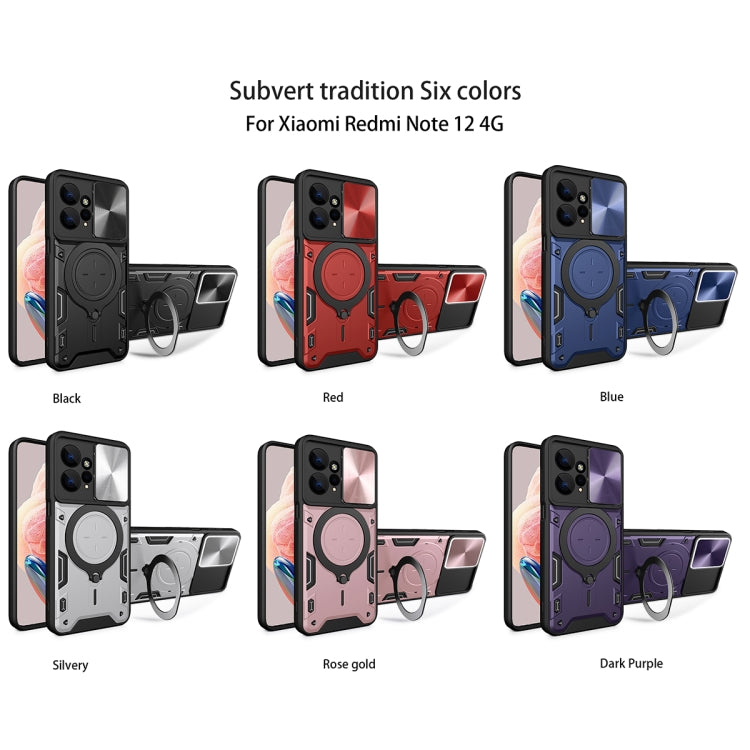 For Xiaomi Redmi Note 12 4G CD Texture Sliding Camshield Magnetic Holder Phone Case(Black) - free shipping - PMC TechLife - Order now!