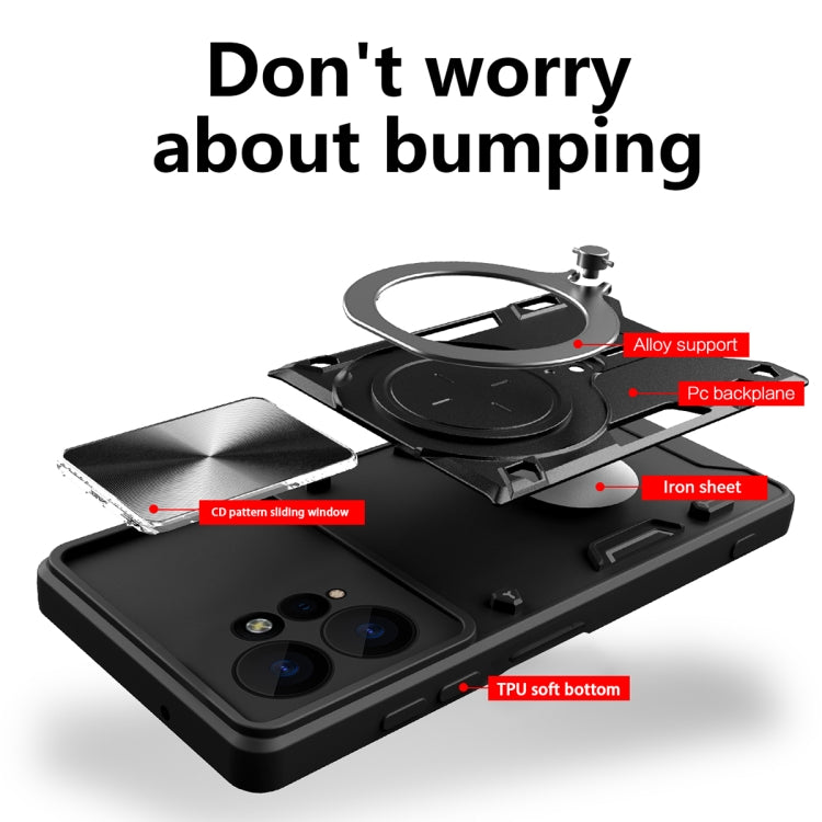 For Xiaomi Redmi Note 12 4G CD Texture Sliding Camshield Magnetic Holder Phone Case(Black) - free shipping - PMC TechLife - Order now!