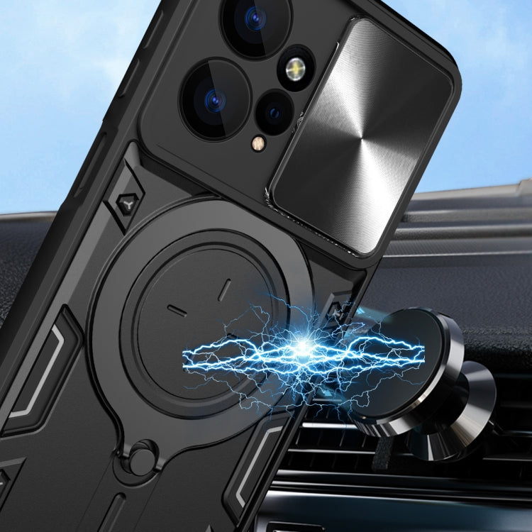 For Xiaomi Redmi Note 12 4G CD Texture Sliding Camshield Magnetic Holder Phone Case(Black) - free shipping - PMC TechLife - Order now!