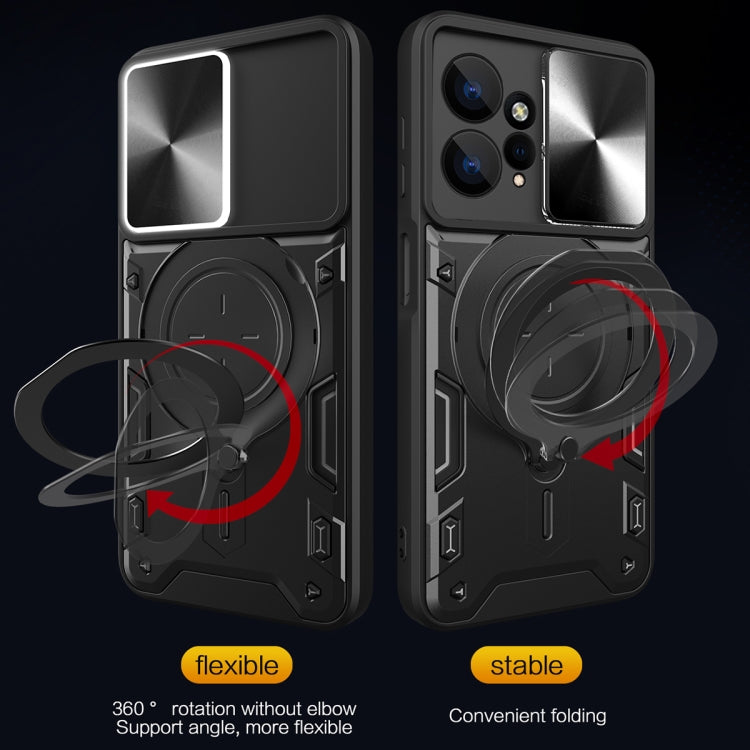 For Xiaomi Redmi Note 12 4G CD Texture Sliding Camshield Magnetic Holder Phone Case(Black) - free shipping - PMC TechLife - Order now!