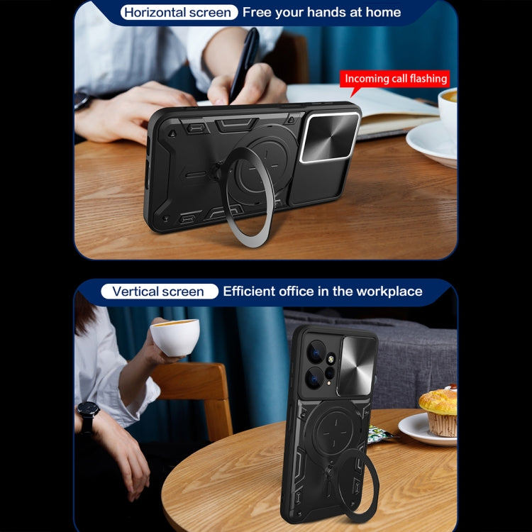 For Xiaomi Redmi Note 12 4G CD Texture Sliding Camshield Magnetic Holder Phone Case(Black) - free shipping - PMC TechLife - Order now!
