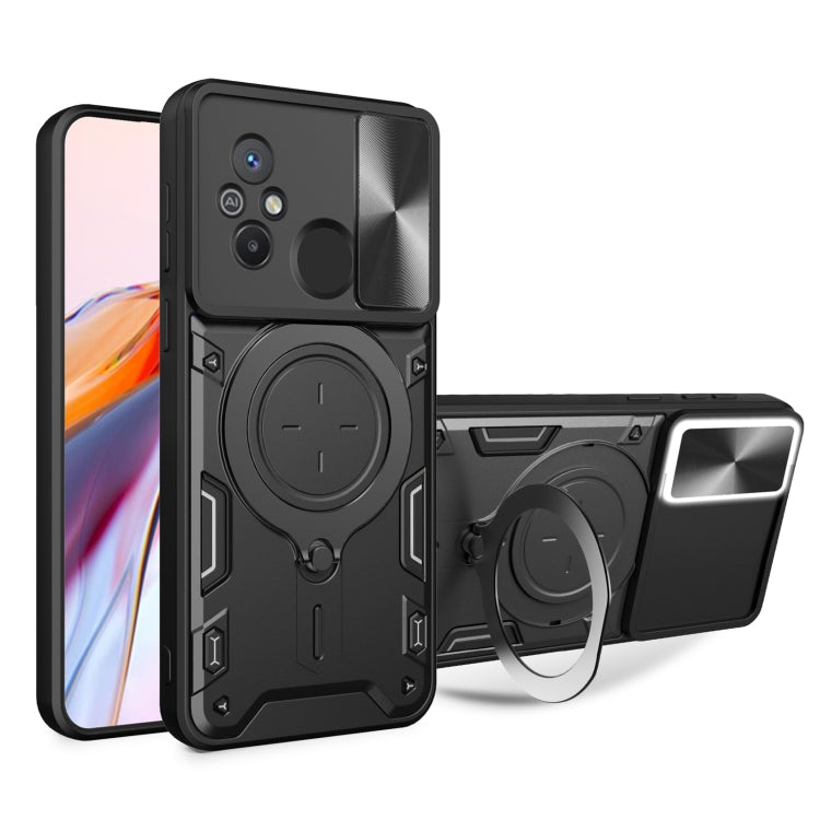 For Xiaomi Redmi 12C CD Texture Sliding Camshield Magnetic Holder Phone Case(Black) - free shipping - PMC TechLife - Order now!