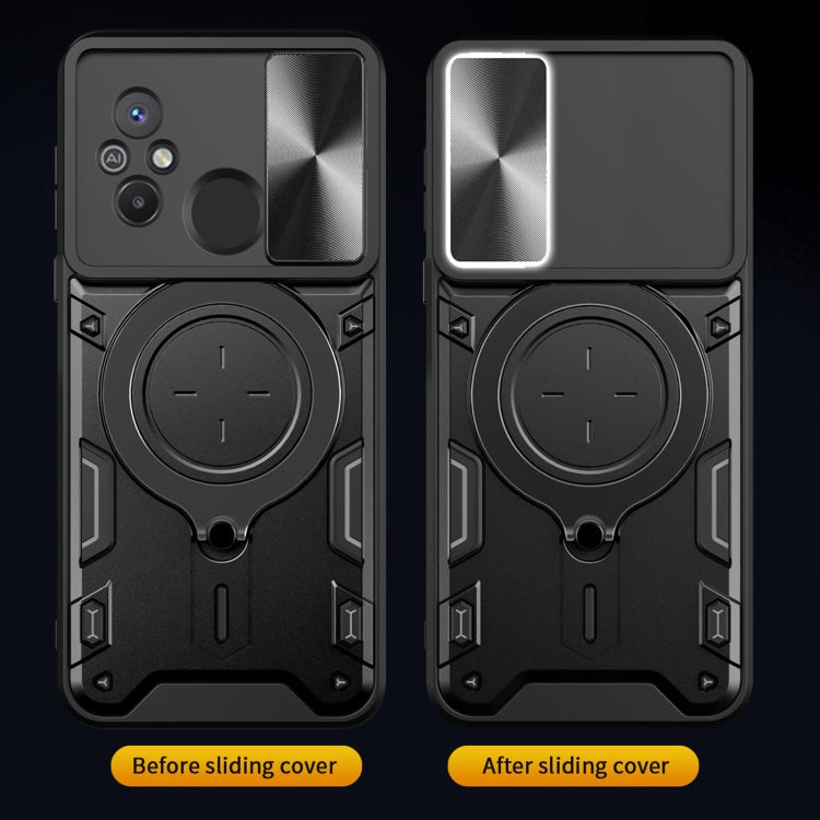 For Xiaomi Redmi 12C CD Texture Sliding Camshield Magnetic Holder Phone Case(Black) - free shipping - PMC TechLife - Order now!