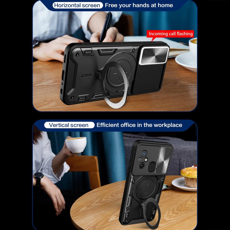 For Xiaomi Redmi 12C CD Texture Sliding Camshield Magnetic Holder Phone Case(Blue) - free shipping - PMC TechLife - Order now!
