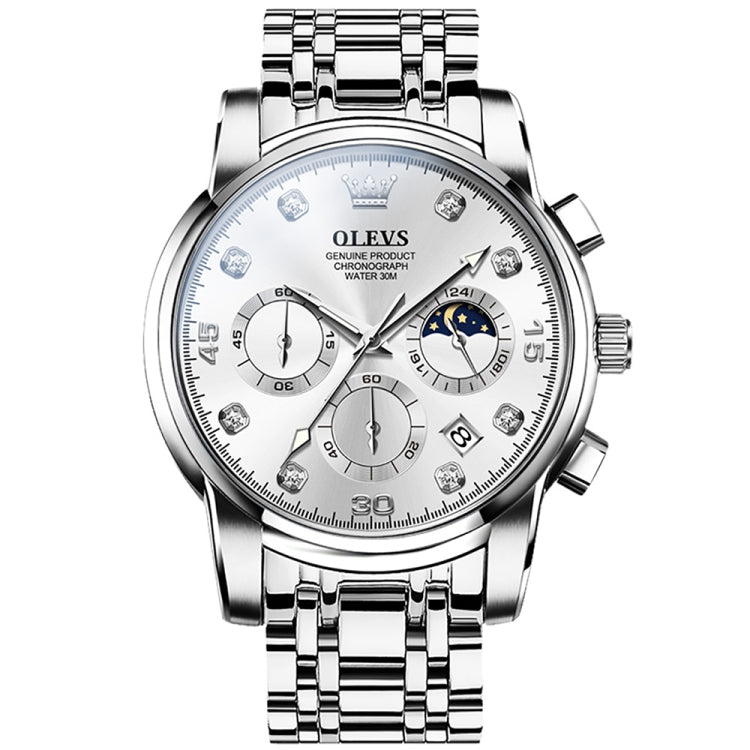 OLEVS 2889 Men Multifunctional Luminous Waterproof Quartz Watch(White) - Metal Strap Watches by OLEVS | Online Shopping South Africa | PMC Jewellery | Buy Now Pay Later Mobicred