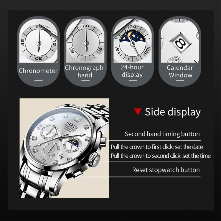 OLEVS 2889 Men Multifunctional Luminous Waterproof Quartz Watch(White) - Metal Strap Watches by OLEVS | Online Shopping South Africa | PMC Jewellery | Buy Now Pay Later Mobicred