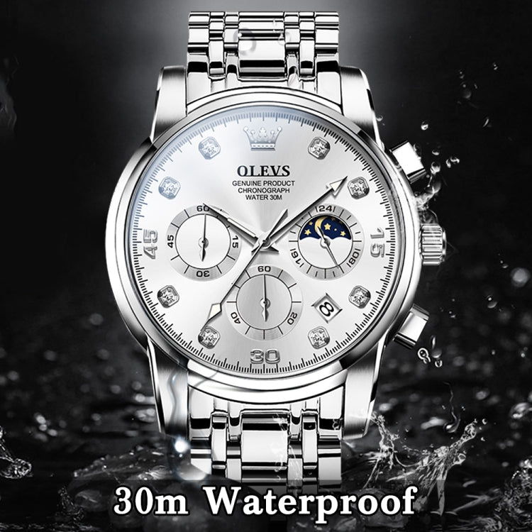 OLEVS 2889 Men Multifunctional Luminous Waterproof Quartz Watch(White) - Metal Strap Watches by OLEVS | Online Shopping South Africa | PMC Jewellery | Buy Now Pay Later Mobicred