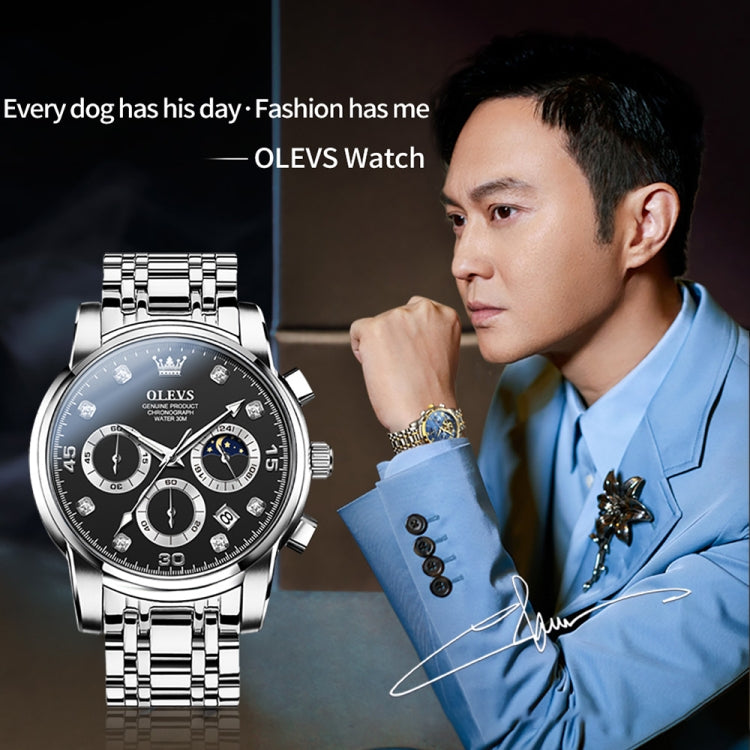 OLEVS 2889 Men Multifunctional Luminous Waterproof Quartz Watch(Black) - Metal Strap Watches by OLEVS | Online Shopping South Africa | PMC Jewellery | Buy Now Pay Later Mobicred