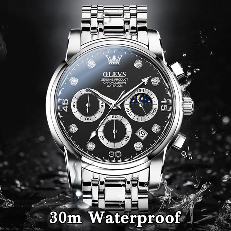 OLEVS 2889 Men Multifunctional Luminous Waterproof Quartz Watch(Black) - Metal Strap Watches by OLEVS | Online Shopping South Africa | PMC Jewellery | Buy Now Pay Later Mobicred