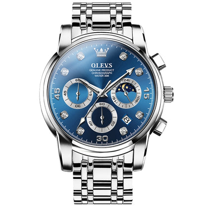 OLEVS 2889 Men Multifunctional Luminous Waterproof Quartz Watch(Blue) - Metal Strap Watches by OLEVS | Online Shopping South Africa | PMC Jewellery | Buy Now Pay Later Mobicred