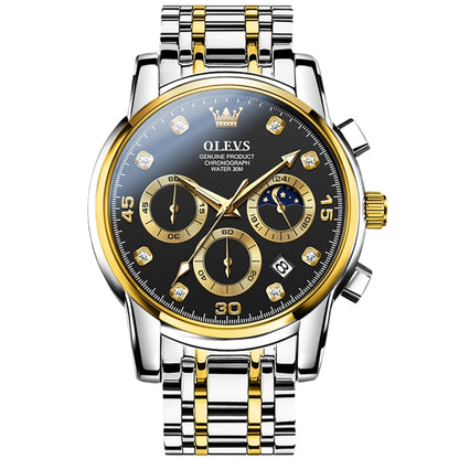 OLEVS 2889 Men Multifunctional Luminous Waterproof Quartz Watch(Black + Gold) - Metal Strap Watches by OLEVS | Online Shopping South Africa | PMC Jewellery