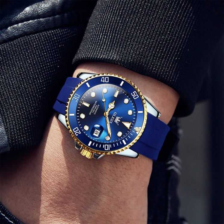 OLEVS 6650 Men Luminous Waterproof Silicone Strap Mechanical Watch(Blue + Gold) - Silicone Strap Watches by OLEVS | Online Shopping South Africa | PMC Jewellery