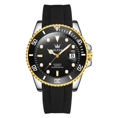 OLEVS 6650 Men Luminous Waterproof Silicone Strap Mechanical Watch(Black + Gold) - Silicone Strap Watches by OLEVS | Online Shopping South Africa | PMC Jewellery | Buy Now Pay Later Mobicred