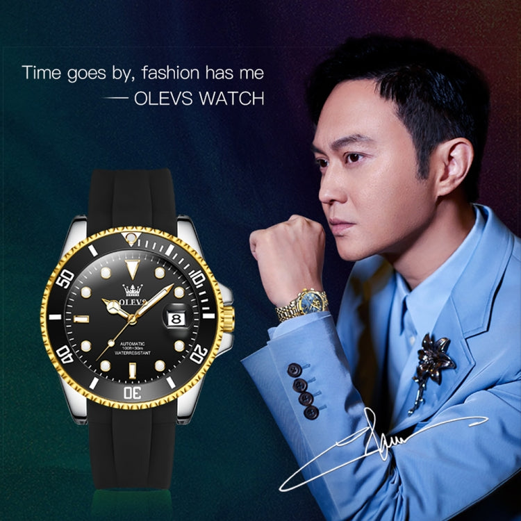 OLEVS 6650 Men Luminous Waterproof Silicone Strap Mechanical Watch(Black + Gold) - Silicone Strap Watches by OLEVS | Online Shopping South Africa | PMC Jewellery | Buy Now Pay Later Mobicred