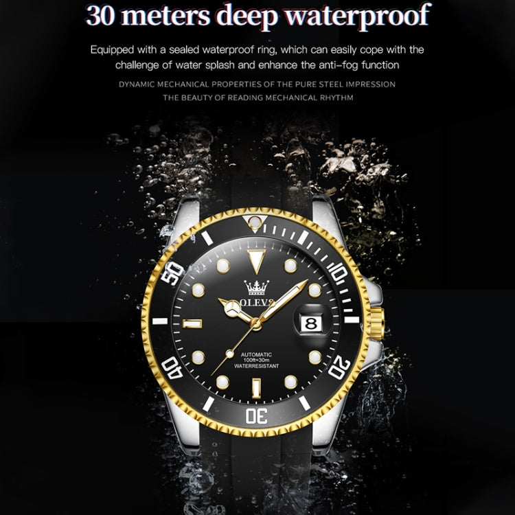 OLEVS 6650 Men Luminous Waterproof Silicone Strap Mechanical Watch(Black + Gold) - Silicone Strap Watches by OLEVS | Online Shopping South Africa | PMC Jewellery | Buy Now Pay Later Mobicred