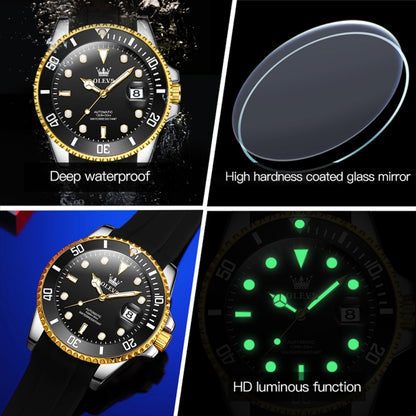 OLEVS 6650 Men Luminous Waterproof Silicone Strap Mechanical Watch(Black + Gold) - Silicone Strap Watches by OLEVS | Online Shopping South Africa | PMC Jewellery | Buy Now Pay Later Mobicred