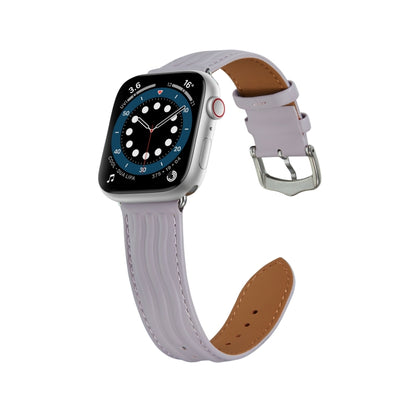 Embossed Line Genuine Leather Watch Band For Apple Watch 8 41mm(Lavender Purple) - Watch Bands by PMC Jewellery | Online Shopping South Africa | PMC Jewellery