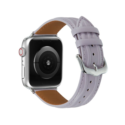 Embossed Line Genuine Leather Watch Band For Apple Watch 7 45mm(Lavender Purple) - Watch Bands by PMC Jewellery | Online Shopping South Africa | PMC Jewellery