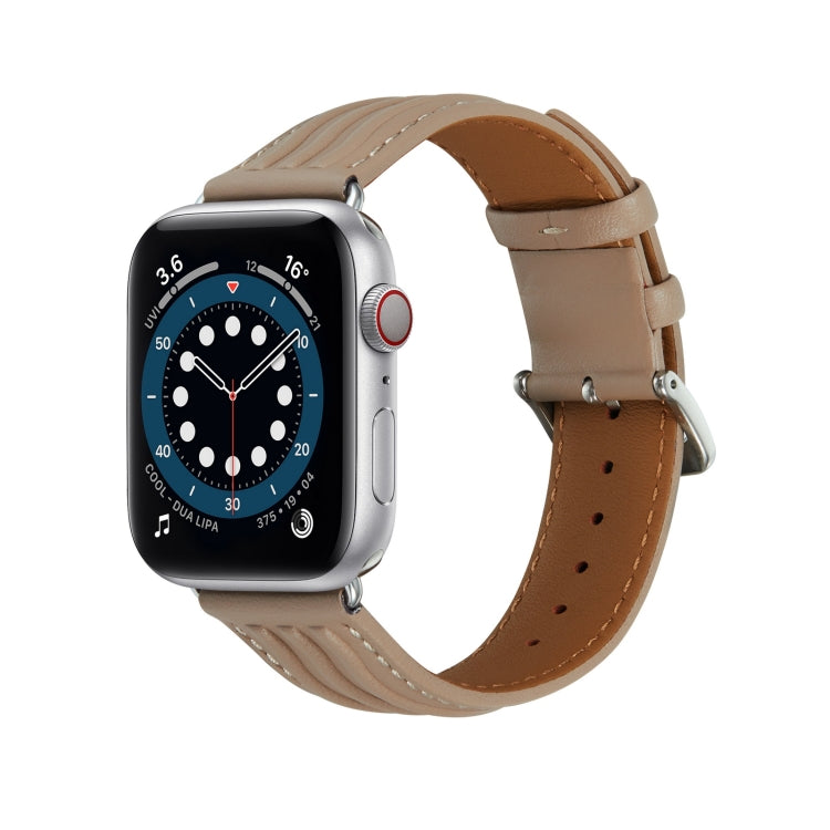 Embossed Line Genuine Leather Watch Band For Apple Watch SE 40mm(Milky Brown) - Watch Bands by PMC Jewellery | Online Shopping South Africa | PMC Jewellery