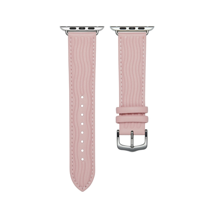 Embossed Line Genuine Leather Watch Band For Apple Watch SE 44mm(Pink) - Watch Bands by PMC Jewellery | Online Shopping South Africa | PMC Jewellery