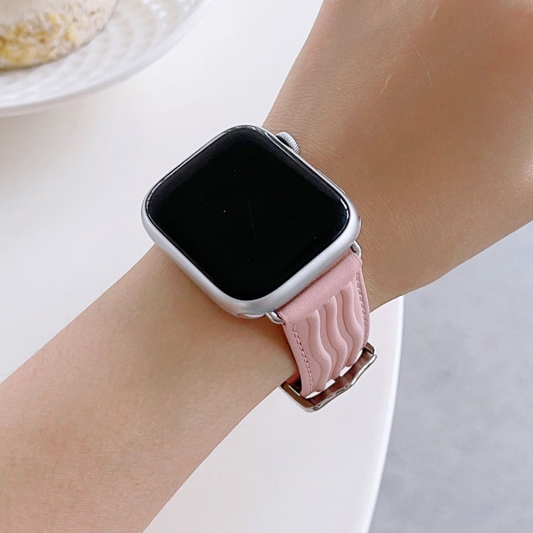 Embossed Line Genuine Leather Watch Band For Apple Watch SE 44mm(Pink) - Watch Bands by PMC Jewellery | Online Shopping South Africa | PMC Jewellery