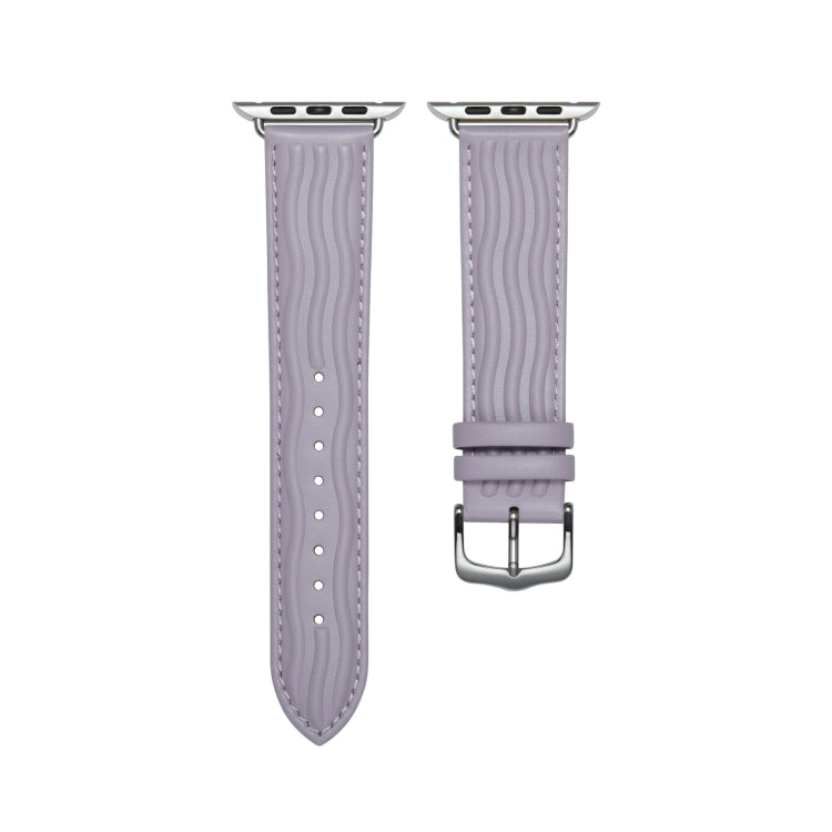 Embossed Line Genuine Leather Watch Band For Apple Watch 5 44mm(Lavender Purple) - Watch Bands by PMC Jewellery | Online Shopping South Africa | PMC Jewellery