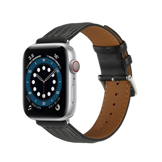 Embossed Line Genuine Leather Watch Band For Apple Watch 5 40mm(Black) - Watch Bands by PMC Jewellery | Online Shopping South Africa | PMC Jewellery