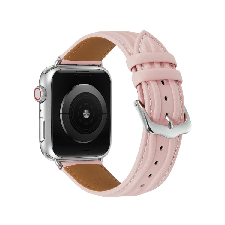 Embossed Line Genuine Leather Watch Band For Apple Watch 4 44mm(Pink) - Watch Bands by PMC Jewellery | Online Shopping South Africa | PMC Jewellery