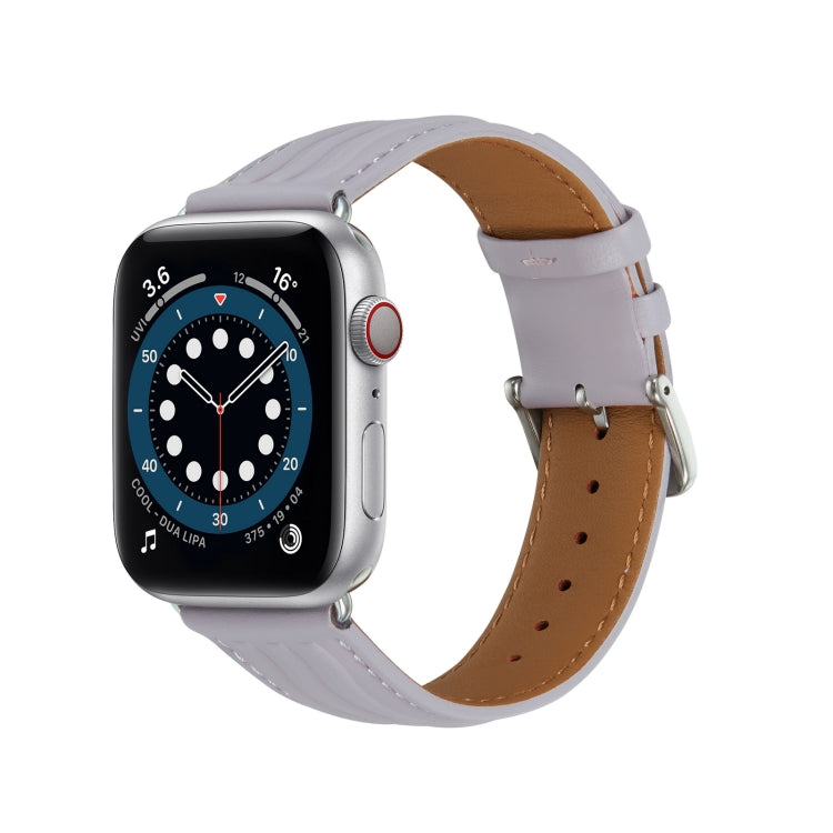 Embossed Line Genuine Leather Watch Band For Apple Watch 3 42mm(Lavender Purple) - Watch Bands by PMC Jewellery | Online Shopping South Africa | PMC Jewellery