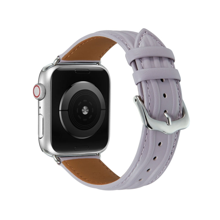 Embossed Line Genuine Leather Watch Band For Apple Watch 2 38mm(Lavender Purple) - Watch Bands by PMC Jewellery | Online Shopping South Africa | PMC Jewellery