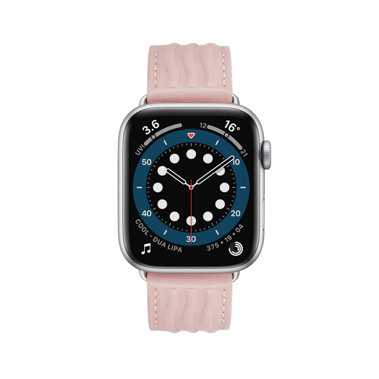 Embossed Line Genuine Leather Watch Band For Apple Watch 42mm(Pink) - Watch Bands by PMC Jewellery | Online Shopping South Africa | PMC Jewellery