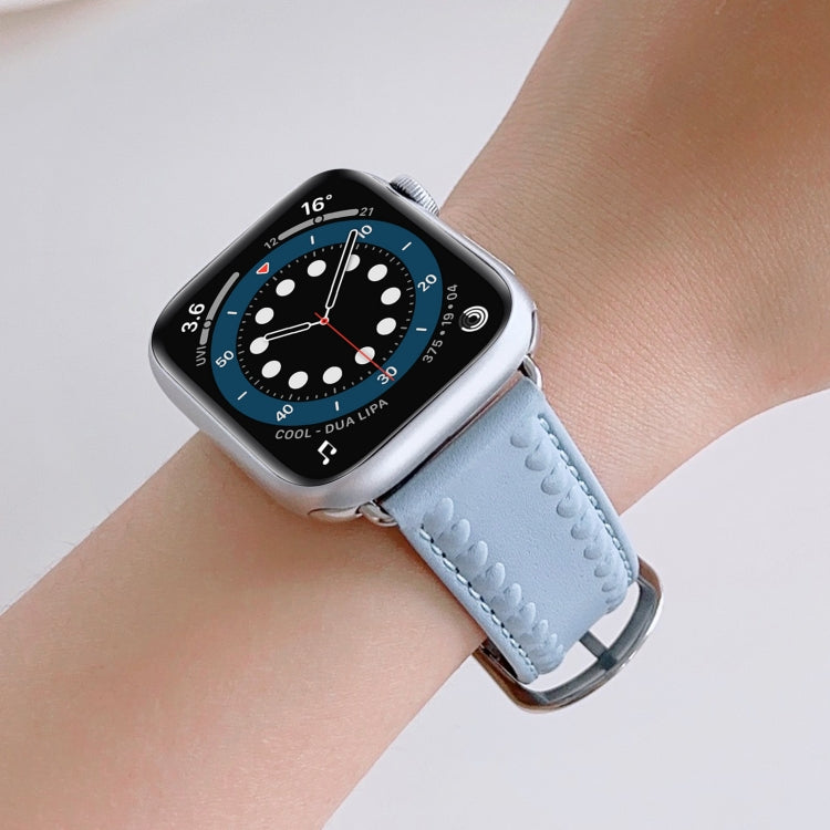 Embossed Love Genuine Leather Watch Band For Apple Watch Ultra 49mm(Blue) - Watch Bands by PMC Jewellery | Online Shopping South Africa | PMC Jewellery