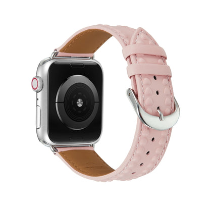 Embossed Love Genuine Leather Watch Band For Apple Watch 8 45mm(Pink) - Watch Bands by PMC Jewellery | Online Shopping South Africa | PMC Jewellery