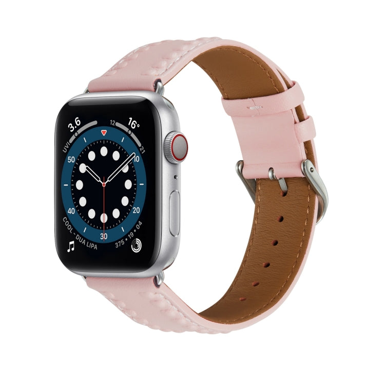 Embossed Love Genuine Leather Watch Band For Apple Watch 6 40mm(Pink) - Watch Bands by PMC Jewellery | Online Shopping South Africa | PMC Jewellery