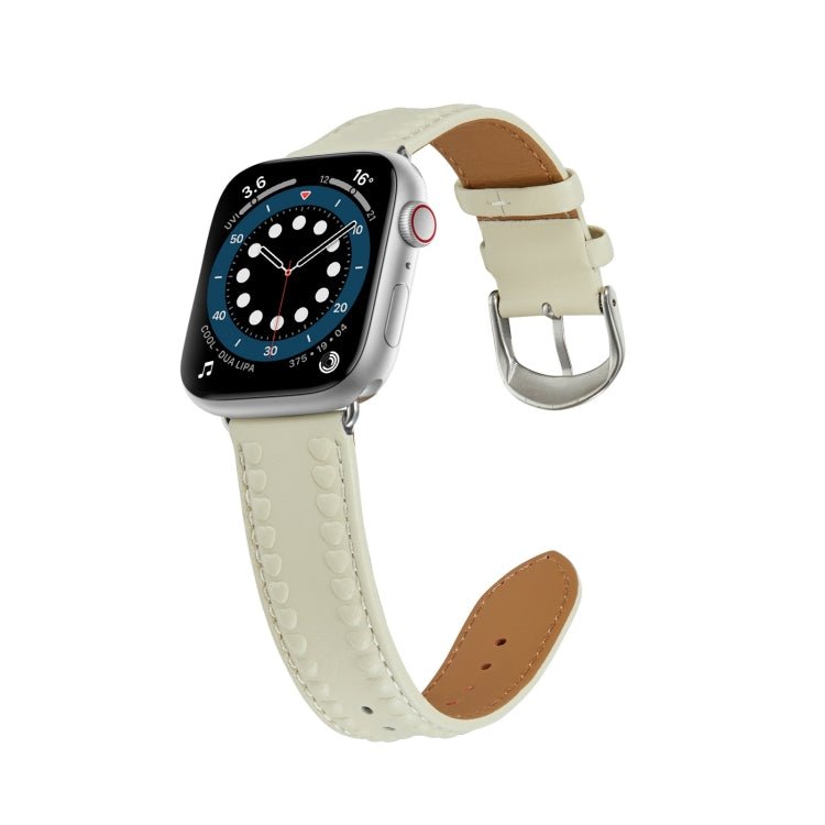 Embossed Love Genuine Leather Watch Band For Apple Watch 6 40mm(Milky White) - Watch Bands by PMC Jewellery | Online Shopping South Africa | PMC Jewellery