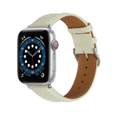 Embossed Love Genuine Leather Watch Band For Apple Watch 4 44mm(Milky White) - Watch Bands by PMC Jewellery | Online Shopping South Africa | PMC Jewellery