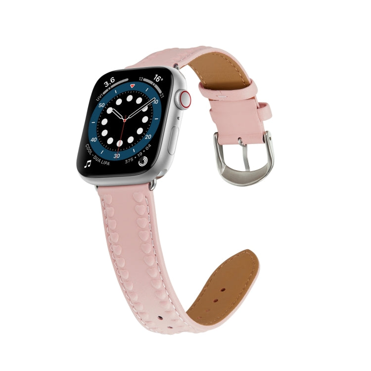 Embossed Love Genuine Leather Watch Band For Apple Watch 3 38mm(Pink) - Watch Bands by PMC Jewellery | Online Shopping South Africa | PMC Jewellery