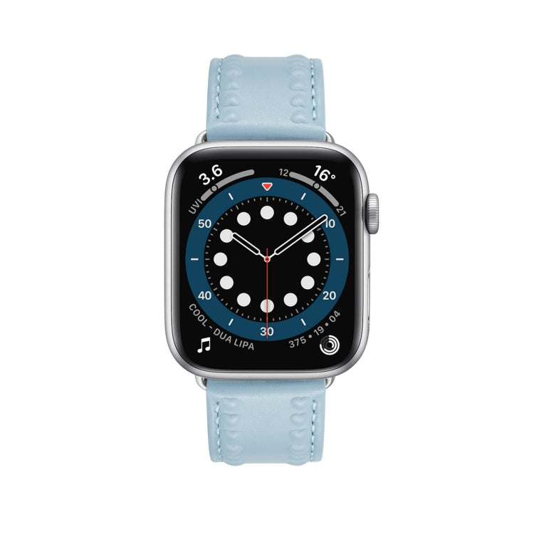 Embossed Love Genuine Leather Watch Band For Apple Watch 3 38mm(Blue) - Watch Bands by PMC Jewellery | Online Shopping South Africa | PMC Jewellery