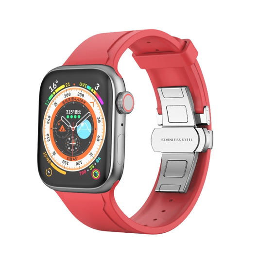 Metal Butterfly Buckle Silicone Watch Band For Apple Watch 42mm(Red) - Watch Bands by PMC Jewellery | Online Shopping South Africa | PMC Jewellery