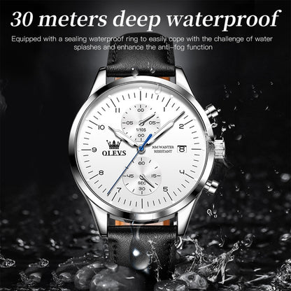 OLEVS 2880 Men Multifunctional Business Waterproof Leather Strap Quartz Watch(White) - Leather Strap Watches by OLEVS | Online Shopping South Africa | PMC Jewellery | Buy Now Pay Later Mobicred