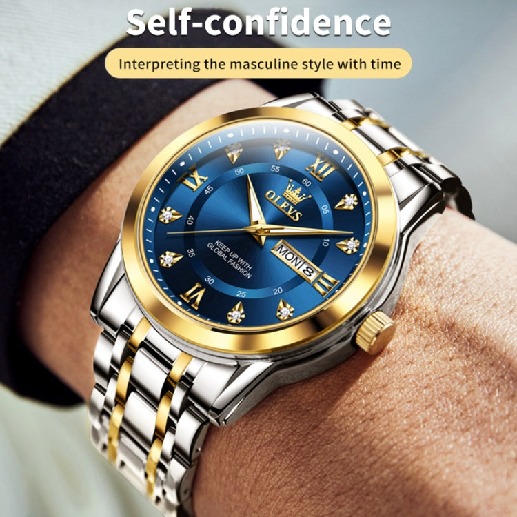 OLEVS 5513 Men Business Luminous Waterproof Quartz Watch(Blue + Gold) - Metal Strap Watches by OLEVS | Online Shopping South Africa | PMC Jewellery