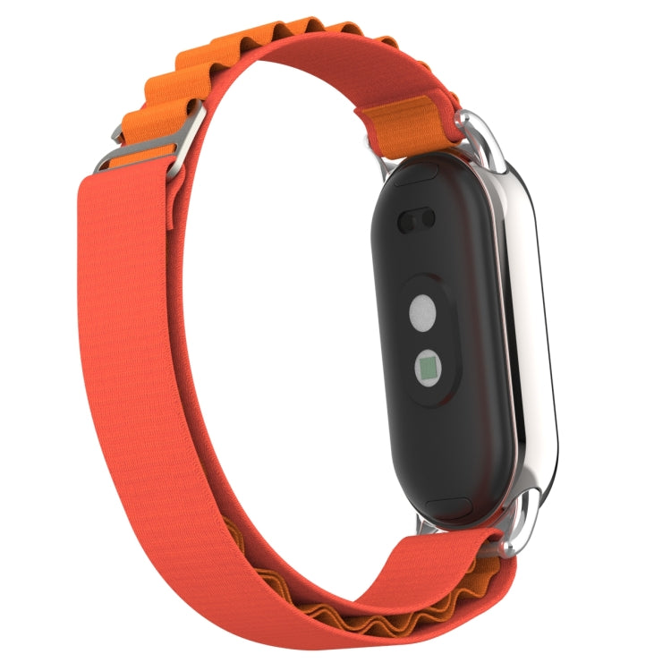 For Xiaomi Mi Band 8 Metal Plug Loop Nylon Watch Band(Silver+Orange) - Watch Bands by PMC TechLife | Online Shopping South Africa | PMC TechLife