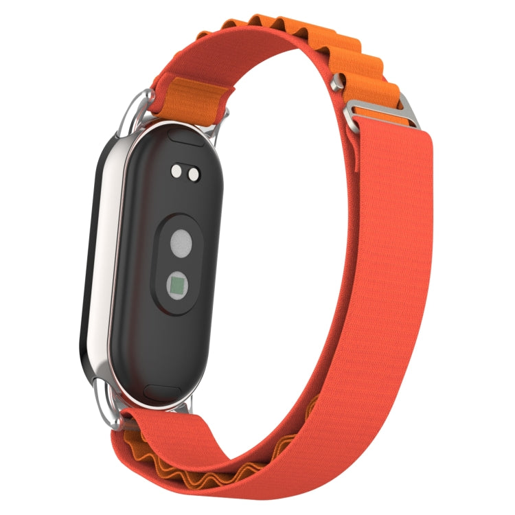 For Xiaomi Mi Band 8 Metal Plug Loop Nylon Watch Band(Silver+Orange) - Watch Bands by PMC TechLife | Online Shopping South Africa | PMC TechLife