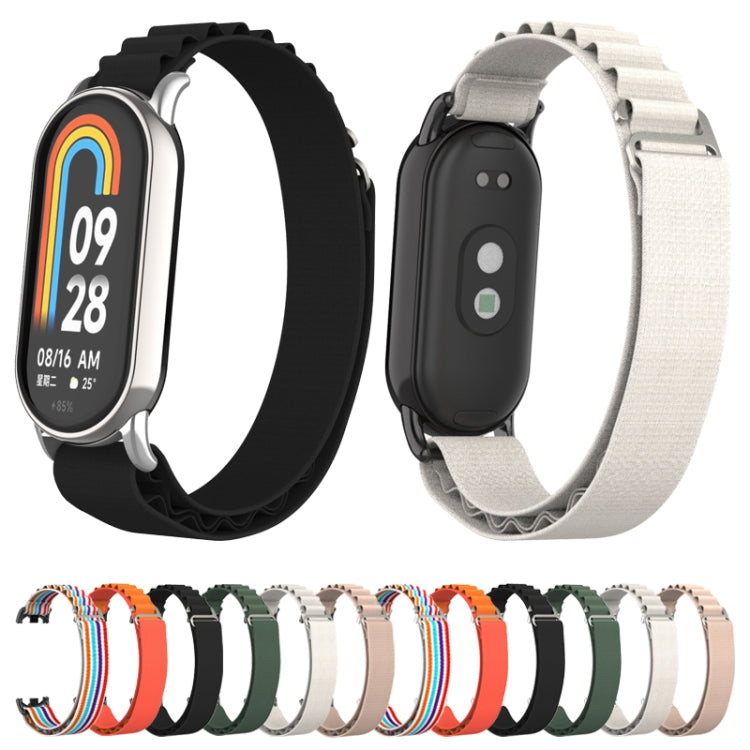 For Xiaomi Mi Band 8 Metal Plug Loop Nylon Watch Band(Silver+Orange) - Watch Bands by PMC TechLife | Online Shopping South Africa | PMC TechLife